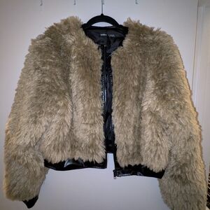 Green Faux Fur Bomber Jacket